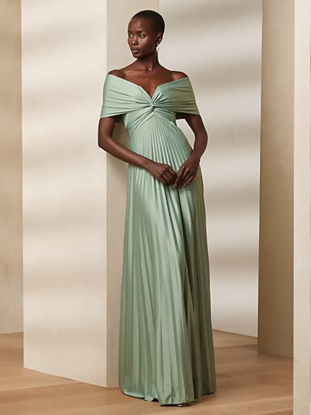 Ralph Lauren Collection Sage Green Merridan Pleated Jersey Evening Dress Gown 0